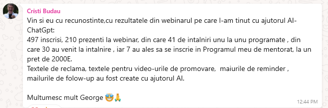 Testimonial Cristi Budău - Training AI CODE24